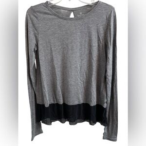 SWEATY BETTY Long Sleeve Mesh Bottom Keyhole Back Top Gray/Black Sz XS/S/M ✨EUC✨